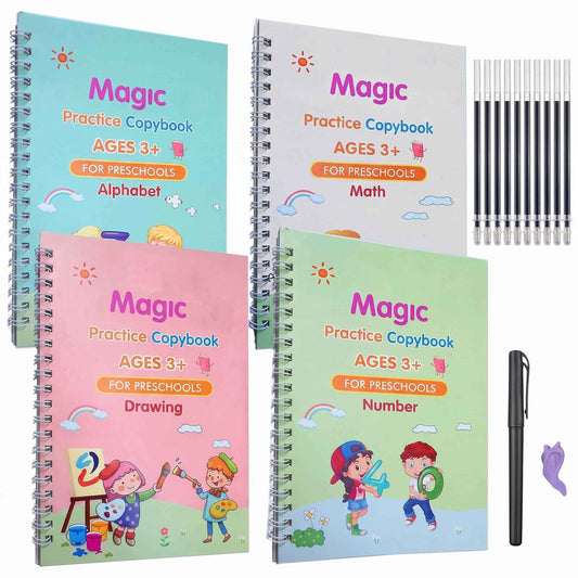 4 Magic Books + 10 Refills + Pen & Gripper