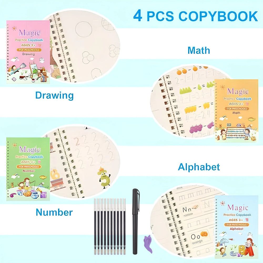 4 Magic Books + 10 Refills + Pen & Gripper