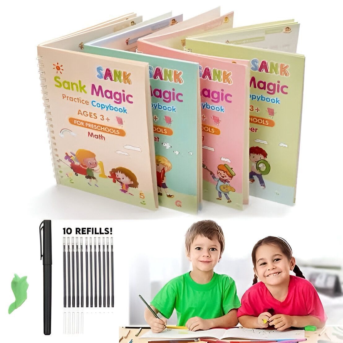 4 Magic Books + 10 Refills + Pen & Gripper
