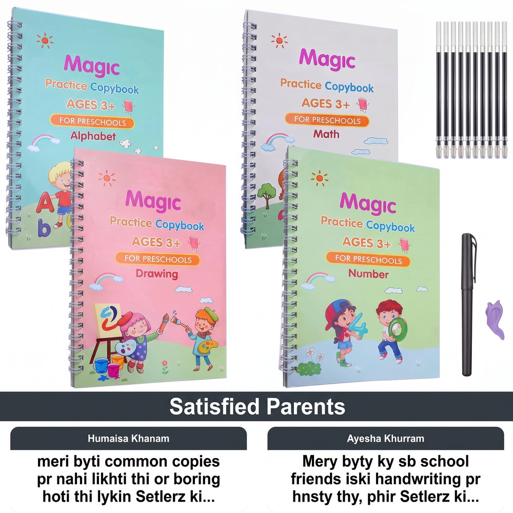4 Magic Books + 10 Refills + Pen & Gripper